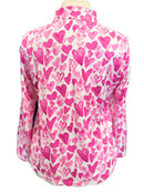 Ibkul Women's Pink Hearts Long Sleeve Zip Mock Sun Shirt Size XL-2