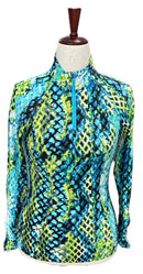 Tzu Tzu Women's Blue & Yellow Snakeskin Print Pullover Size S MSP$129-1
