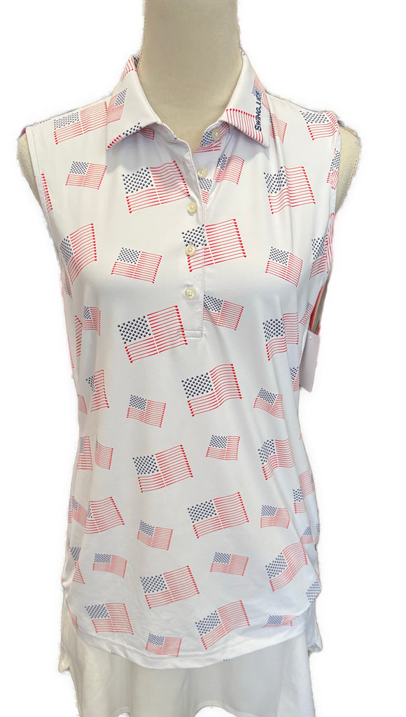 Swing Juice Women's Flag Sleeveless Golf Polo Size L MSP$88