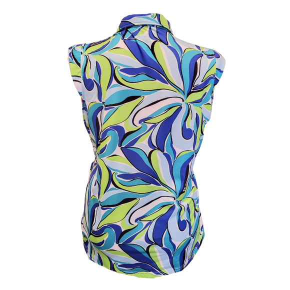 San Soleil Women's Sleeveless Golf Top in Blue, Lime & White Floral Print Size XL MSP$92