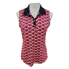 Tail Coral, Black & White Geometrical Stipple Print Sleeveless Mock Golf Top Size M MSP$90