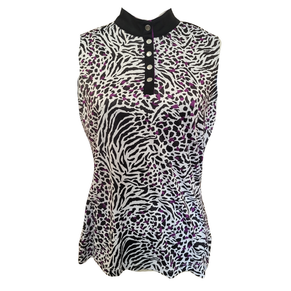 GG Blue Purple & Black Glitter Animal Print Sleeveless Top SIze M MSP$75