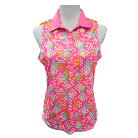 Golf American Neon Pink, Gray & Yellow Geometric Triangle Print Sleeveless Top Size M