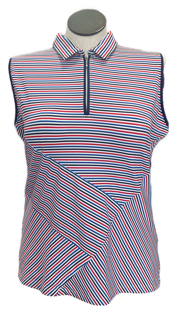 Lady Hagen Patriotic Stripe Sleeveless Golf Polo Size XL
