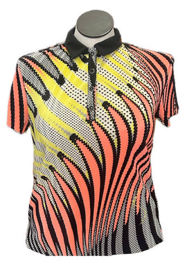 Jamie Sadock Women's Yellow, Black & Peach Crinkle Golf Top Size M MSP$95