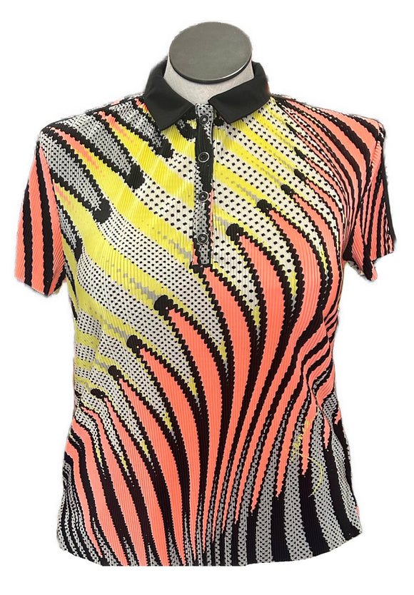Jamie Sadock Women's Yellow, Black & Peach Crinkle Golf Top Size M MSP$95
