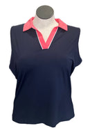 Sport Haley Women's Navy & Coral Sleeveless Golf Polo Size XL-1