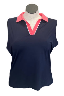 Sport Haley Women's Navy & Coral Sleeveless Golf Polo Size XL