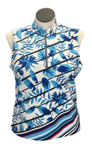 Tail White & Blue Palm Print w/ Stripes Sleeveless Golf Top Size XL MSP$92-1