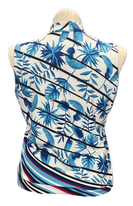 Tail White & Blue Palm Print w/ Stripes Sleeveless Golf Top Size XL MSP$92 - 0