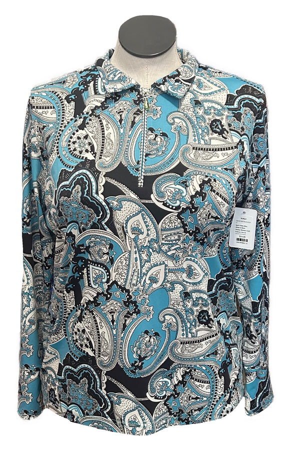 Sport Haley Blue, White & Black Paisley Women's Golf Pullover Size XL