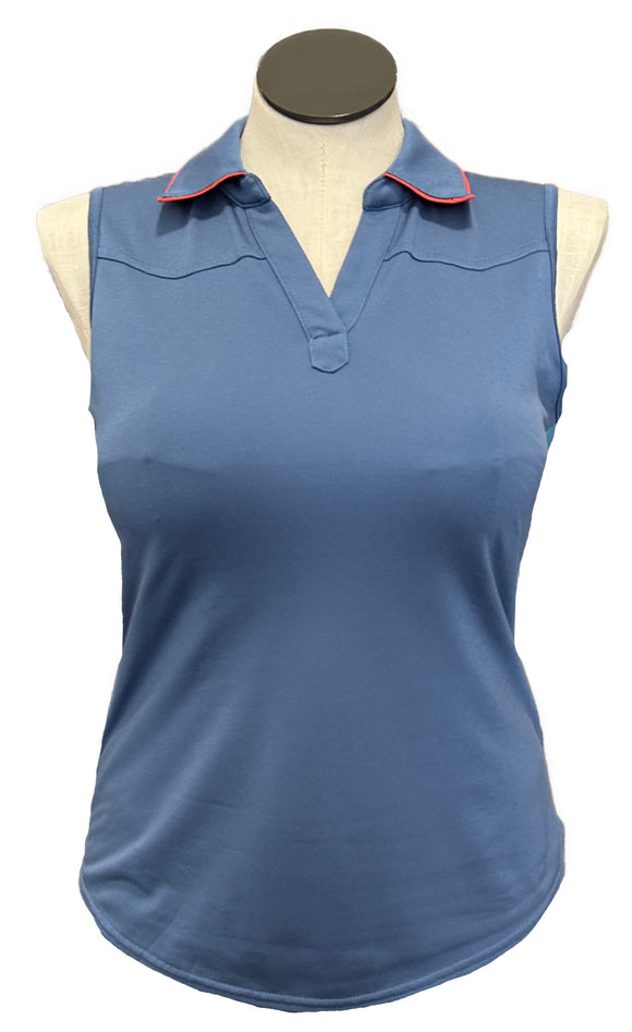 Jofit Blue Sleeveless Women's Golf Top w/Coral Collar Accents Size M