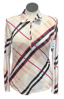San Soleil White,Tan, Red & Black Plaid Women's Golf Pullover Size L MSP$102-1
