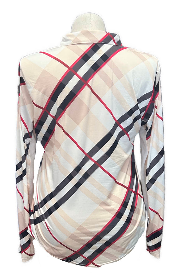 San Soleil White,Tan, Red & Black Plaid Women's Golf Pullover Size L MSP$102