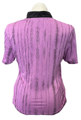 Jamie Sadock Purple Patterned Women's Short Sleeve Golf Top w/Black Accents Size M - 0