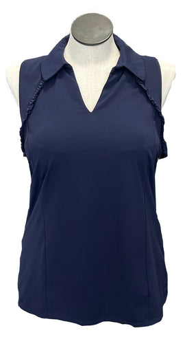 Lilly Pulitzer Luxletic Ruffled Solid Sleeveless Golf Polo Size XL MSP $118