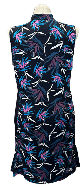 New Tail Navy Blue & Pink Floral Patterned 1/4 Zip Sleeveless Golf Dress Size XL