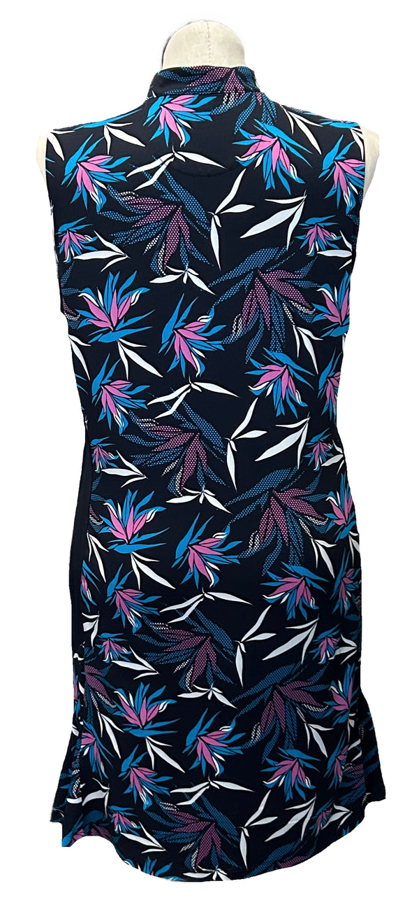 New Tail Navy Blue & Pink Floral Patterned 1/4 Zip Sleeveless Golf Dress Size XL