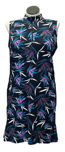 New Tail Navy Blue & Pink Floral Patterned 1/4 Zip Sleeveless Golf Dress Size XL-2