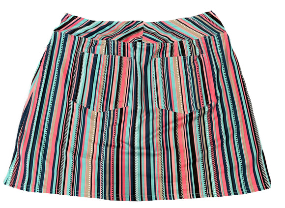 Jofit Blue, Pink & Tan Striped Patterned Women's Pull-on Golf Skort Size L
