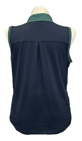 Lady Hagen Navy Sleeveless Golf Polo with Green Print Trim Size XL - 0