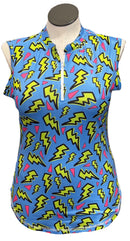 Proud 90 Blue & Yellow Lightning Bolt Patterned Women's Sleeveless Golf Top Size L-1