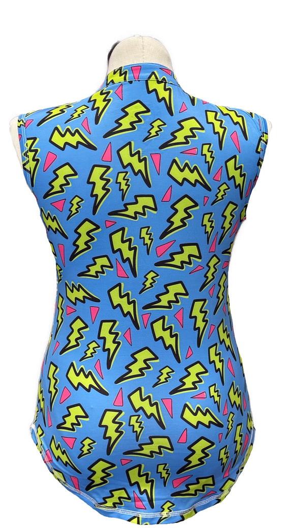 Proud 90 Blue & Yellow Lightning Bolt Patterned Women's Sleeveless Golf Top Size L