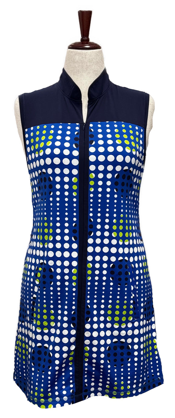 Kinona Navy, White & Green Polka Dot Women's Golf Dress Size M