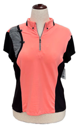 Jamie Sadock Coral & Black Women's Short Sleeve Golf Top Size M