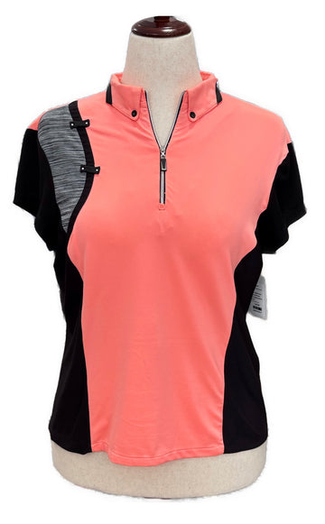 Jamie Sadock Coral & Black Women's Short Sleeve Golf Top Size M