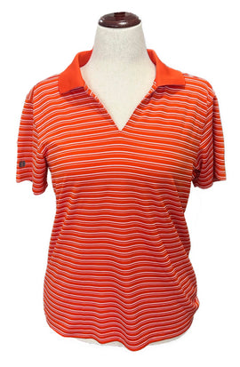 Holloway Dark Orange & White Striped Ladies Golf Polo Size L