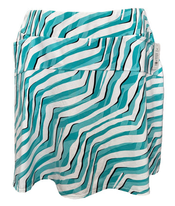 Tail Teal, Black & White Wavy Striped Women's Pull-on Golf Skort Size XL