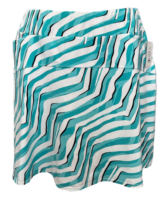 Tail Teal, Black & White Wavy Striped Women's Pull-on Golf Skort Size XL