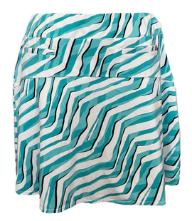 Tail Teal, Black & White Wavy Striped Women's Pull-on Golf Skort Size XL - 0