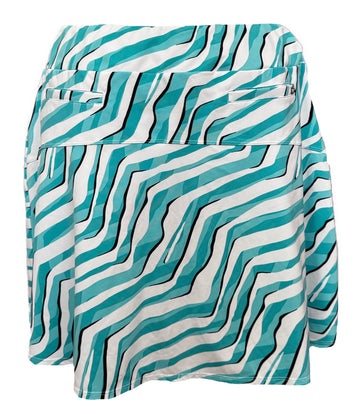 Tail Teal, Black & White Wavy Striped Women's Pull-on Golf Skort Size XL - 0