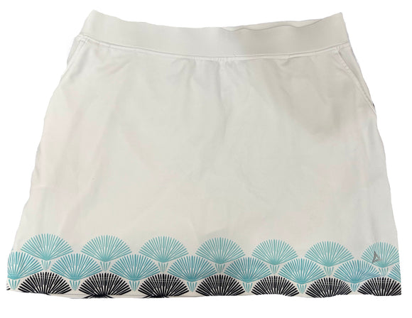 Bermuda Sands White Pull-on Golf Skort w/Floral Fan Trim Size L