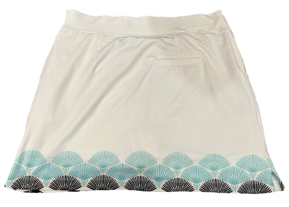 Bermuda Sands White Pull-on Golf Skort w/Floral Fan Trim Size L