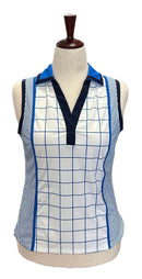 Kinona Blue & White Patterned Women's Sleeveless Golf Top Size S-1