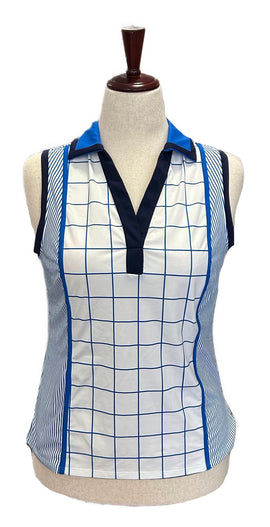 Kinona Blue & White Patterned Women's Sleeveless Golf Top Size S