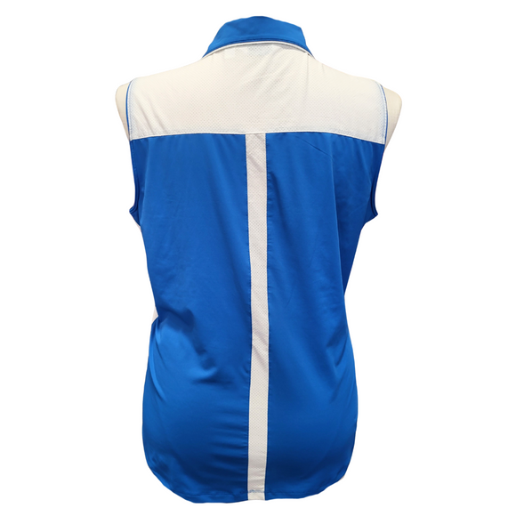 Lady Hagen Bright Blue Zip Sleeveless Golf Polo w/White Mesh Inserts Size XL