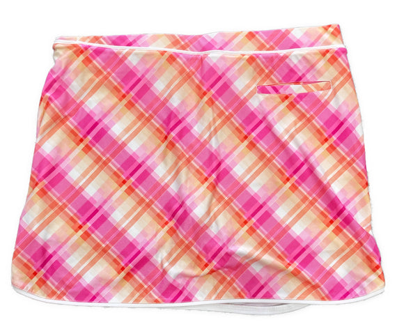 Pebble Beach Orange & Pink Plaid Print Women's Golf Skort Size XL