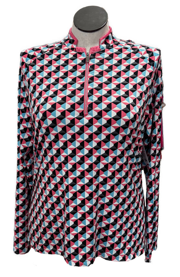 Tail White Label Blue, Pink & Black Geometric Patterned Women's Golf Pullover Size XL