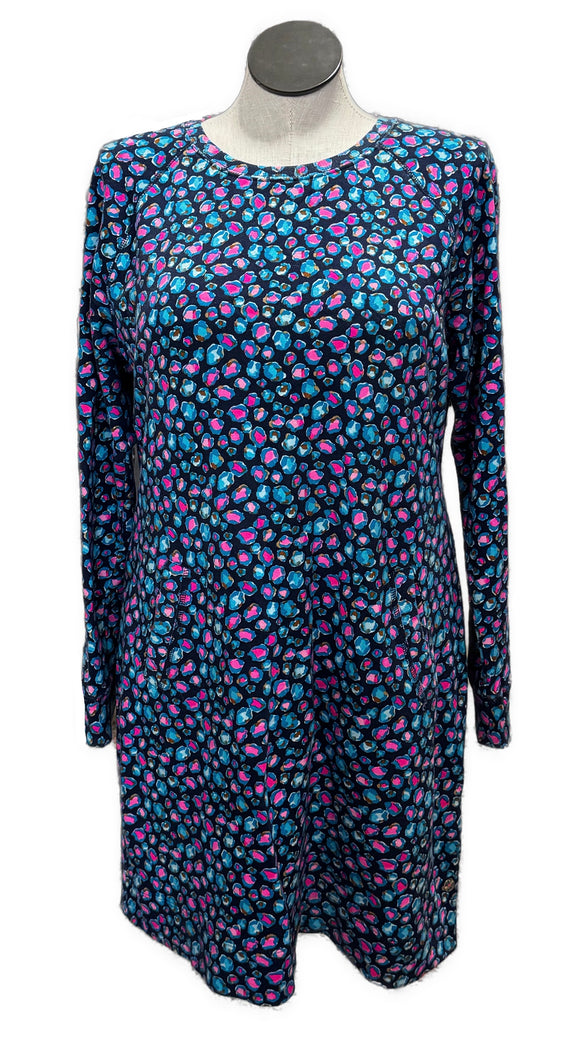 Lilly Pulitzer Navy & Pink Cheetah Patterned Women's Long Sleeve Dress Size XL