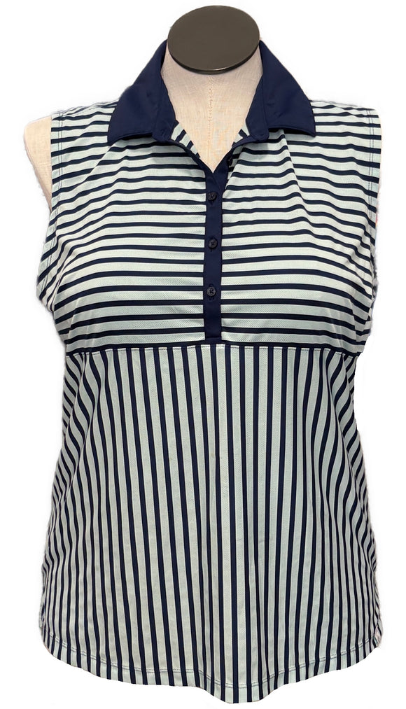 Lady Hagen Navy & Mint Striped Women's Sleeveless Golf Top Size XL