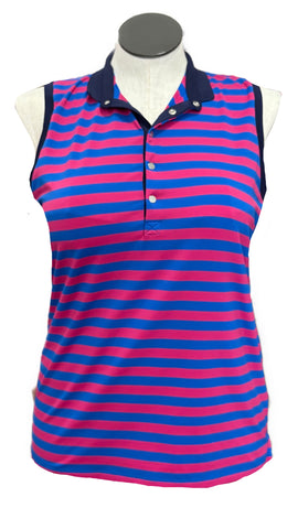 Ralph Lauren Magenta & Royal Striped Sleeveless Golf Top Size L