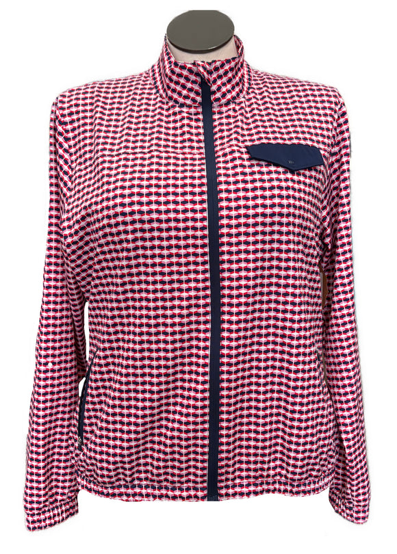 Lady Hagan Full Zip Athletic Jacket - Retro Geo Cherry Red Size XL
