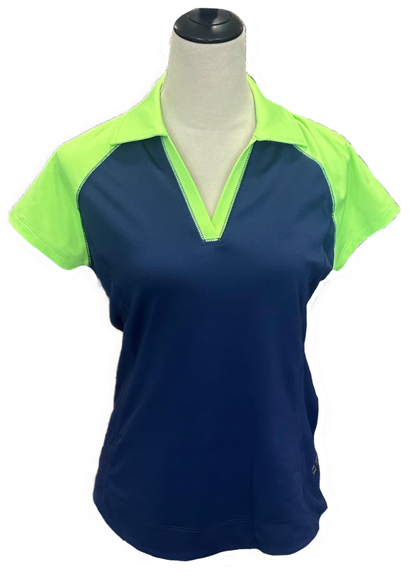 Jofit Navy & Bright Green Women's Short Sleeve Golf Top Size S
