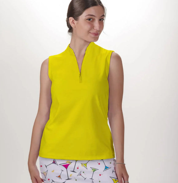 New Skort Obsession Women's Yellow Sleeveless Quarter Zip Top