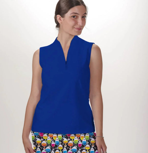 New Skort Obsession Royal Blue Sleeveless Quarter Zip Top