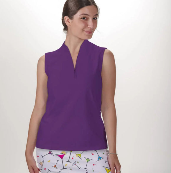New Skort Obsession Women's Purple Sleeveless Quarter Zip Top